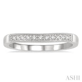 1/10 ctw Curved Center Milgrain Border Round Cut Diamond Wedding Band in 14K White Gold